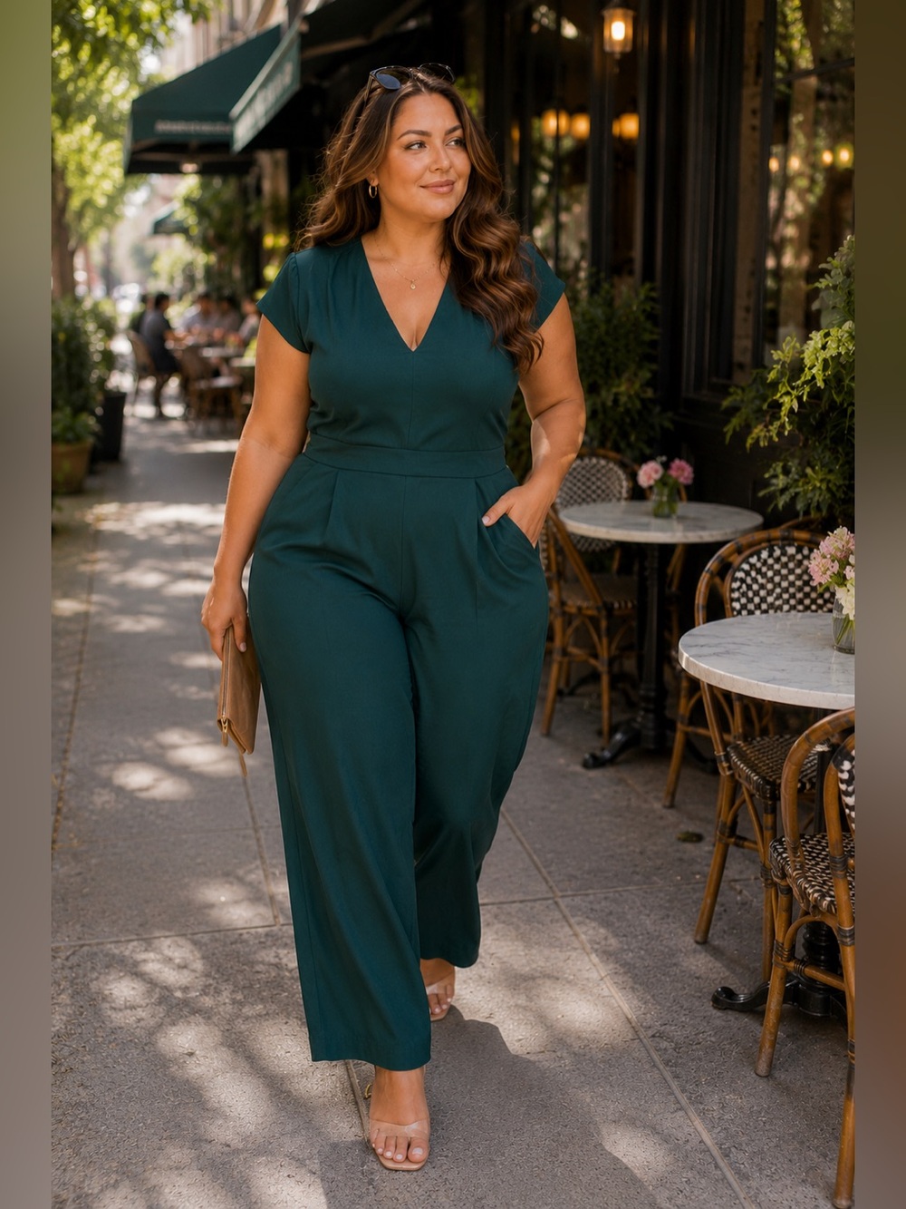 Torrid Emerald Green Wide Leg Jumpsuit Plus Size 26 V Neck Career